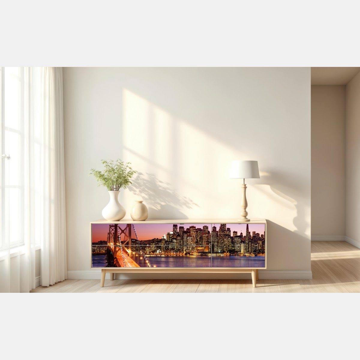 Naklejka repozycjonowalna San Francisco panorama miasta o zachodzie słońca – Wallissimo® Naklejka repozycjonowalna San Francisco panorama miasta o zachodzie słońca – Wallissimo®