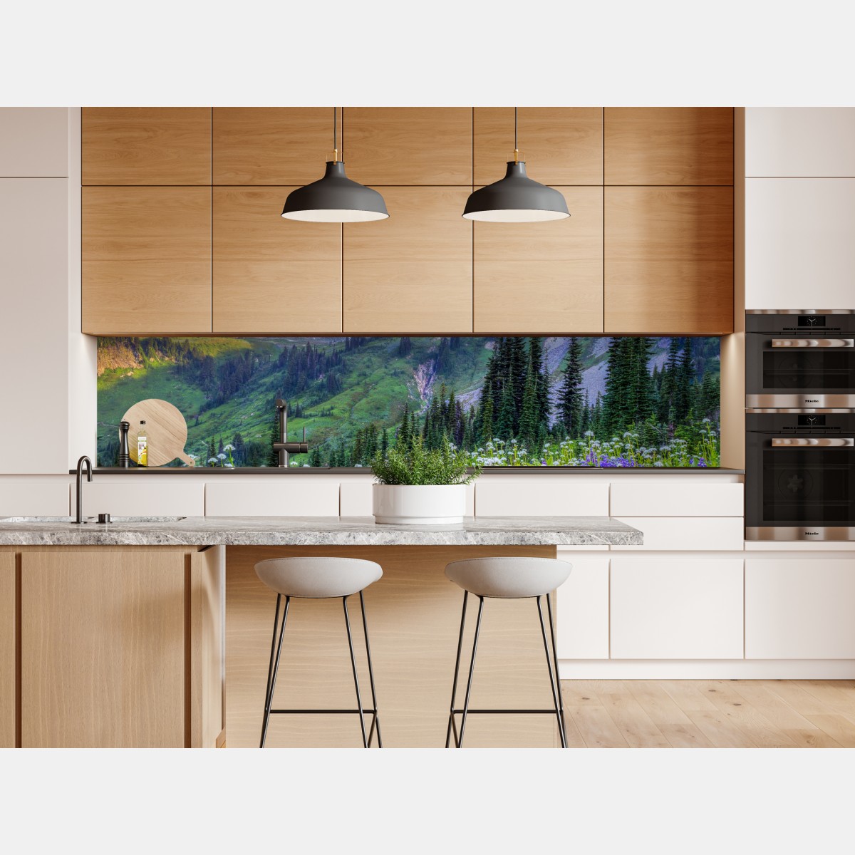 Naklejka repozycjonowalna alpejska łąka pełna kwiatów u stóp ośnieżonych szczytów – Wallissimo® Naklejka repozycjonowalna alpejska łąka pełna kwiatów u stóp ośnieżonych szczytów – Wallissimo®