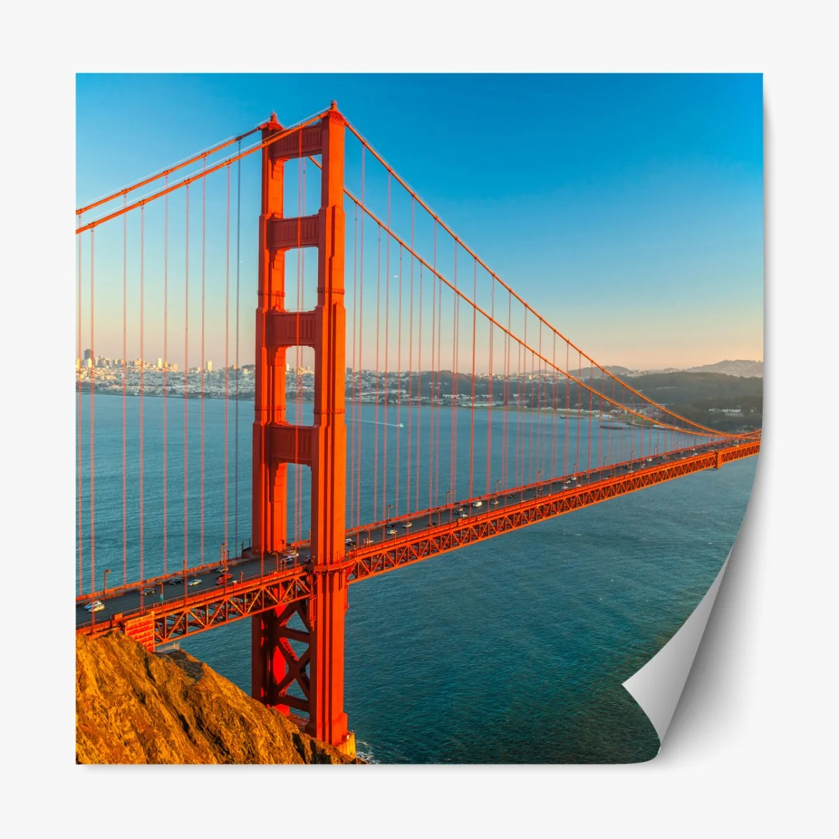 Naklejka repozycjonowalna Golden Gate o zachodzie słońca – Wallissimo® Naklejka repozycjonowalna Golden Gate o zachodzie słońca – Wallissimo®