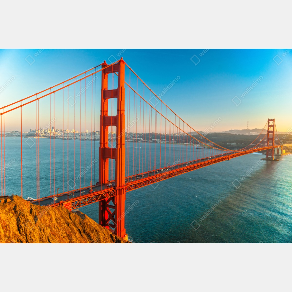 Naklejka repozycjonowalna Golden Gate o zachodzie słońca – Wallissimo® Naklejka repozycjonowalna Golden Gate o zachodzie słońca – Wallissimo®