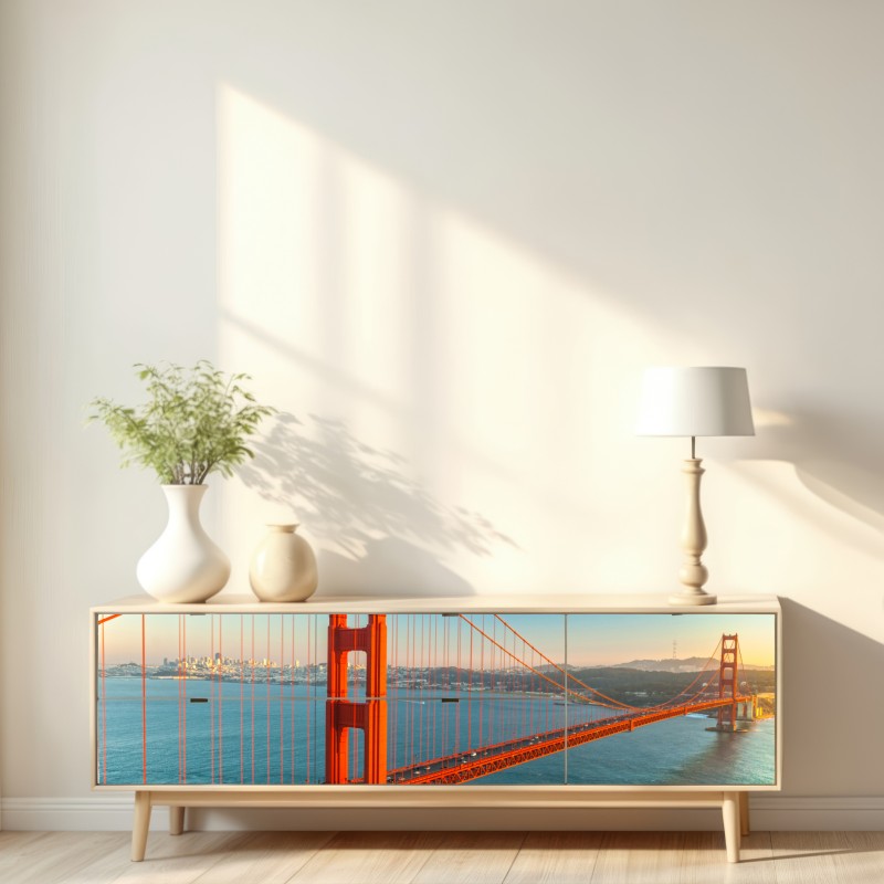 Naklejka repozycjonowalna Golden Gate o zachodzie słońca – Wallissimo® Naklejka repozycjonowalna Golden Gate o zachodzie słońca – Wallissimo®