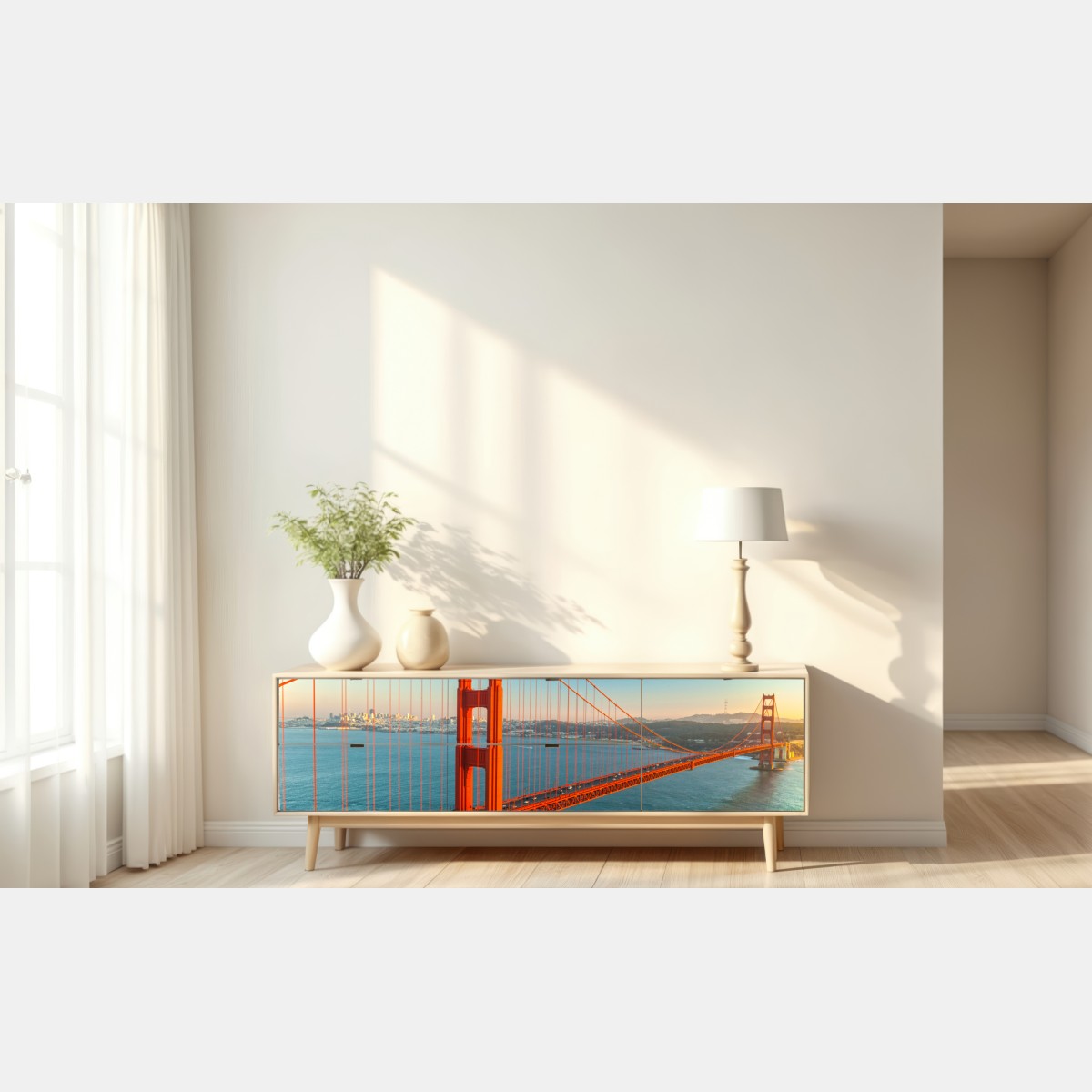 Naklejka repozycjonowalna Golden Gate o zachodzie słońca – Wallissimo® Naklejka repozycjonowalna Golden Gate o zachodzie słońca – Wallissimo®