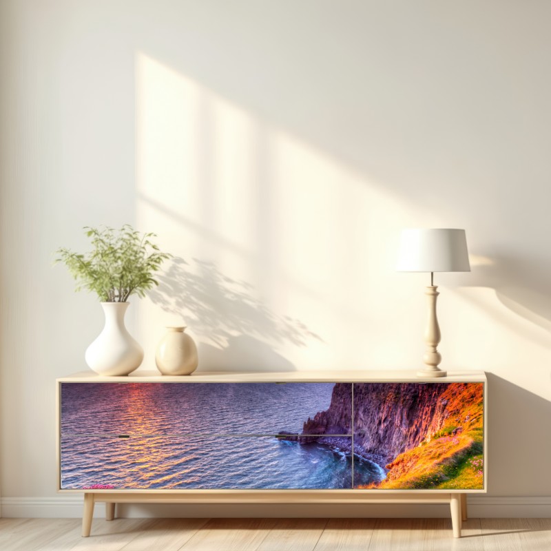 Naklejka repozycjonowalna zachód słońca nad skalistymi klifami – Wallissimo® Naklejka repozycjonowalna zachód słońca nad skalistymi klifami – Wallissimo®