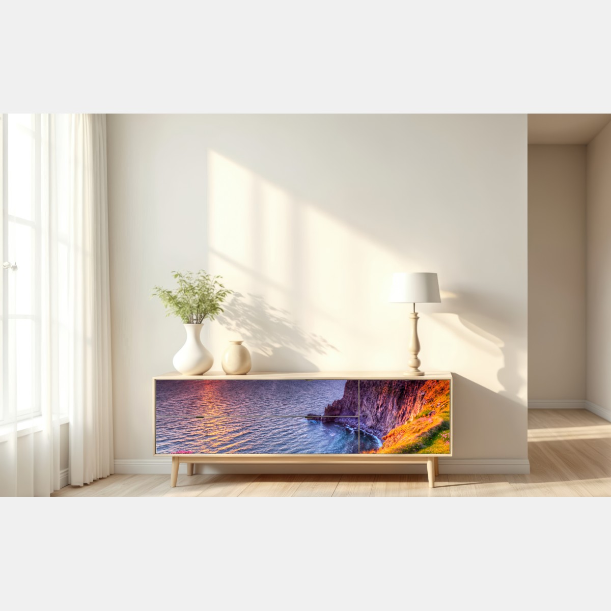 Naklejka repozycjonowalna zachód słońca nad skalistymi klifami – Wallissimo® Naklejka repozycjonowalna zachód słońca nad skalistymi klifami – Wallissimo®