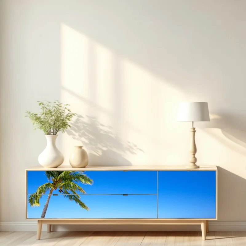 Naklejka repozycjonowalna tropikalna plaża z palmą – Wallissimo® Naklejka repozycjonowalna tropikalna plaża z palmą – Wallissimo®