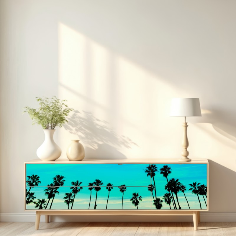 Naklejka repozycjonowalna palmy o zachodzie słońca w Kalifornii – Wallissimo® Naklejka repozycjonowalna palmy o zachodzie słońca w Kalifornii – Wallissimo®