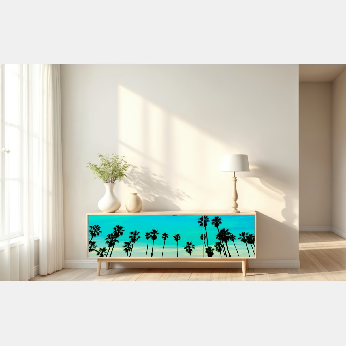 Naklejka repozycjonowalna palmy o zachodzie słońca w Kalifornii – Wallissimo® Naklejka repozycjonowalna palmy o zachodzie słońca w Kalifornii – Wallissimo®