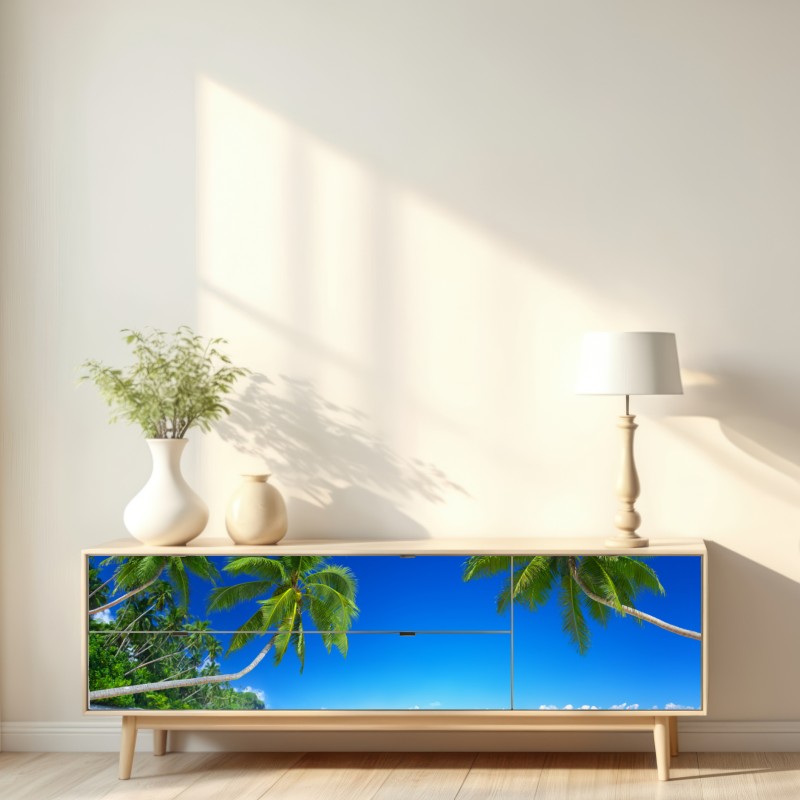 Naklejka repozycjonowalna tropikalna plaża z palmami – Wallissimo® Naklejka repozycjonowalna tropikalna plaża z palmami – Wallissimo®