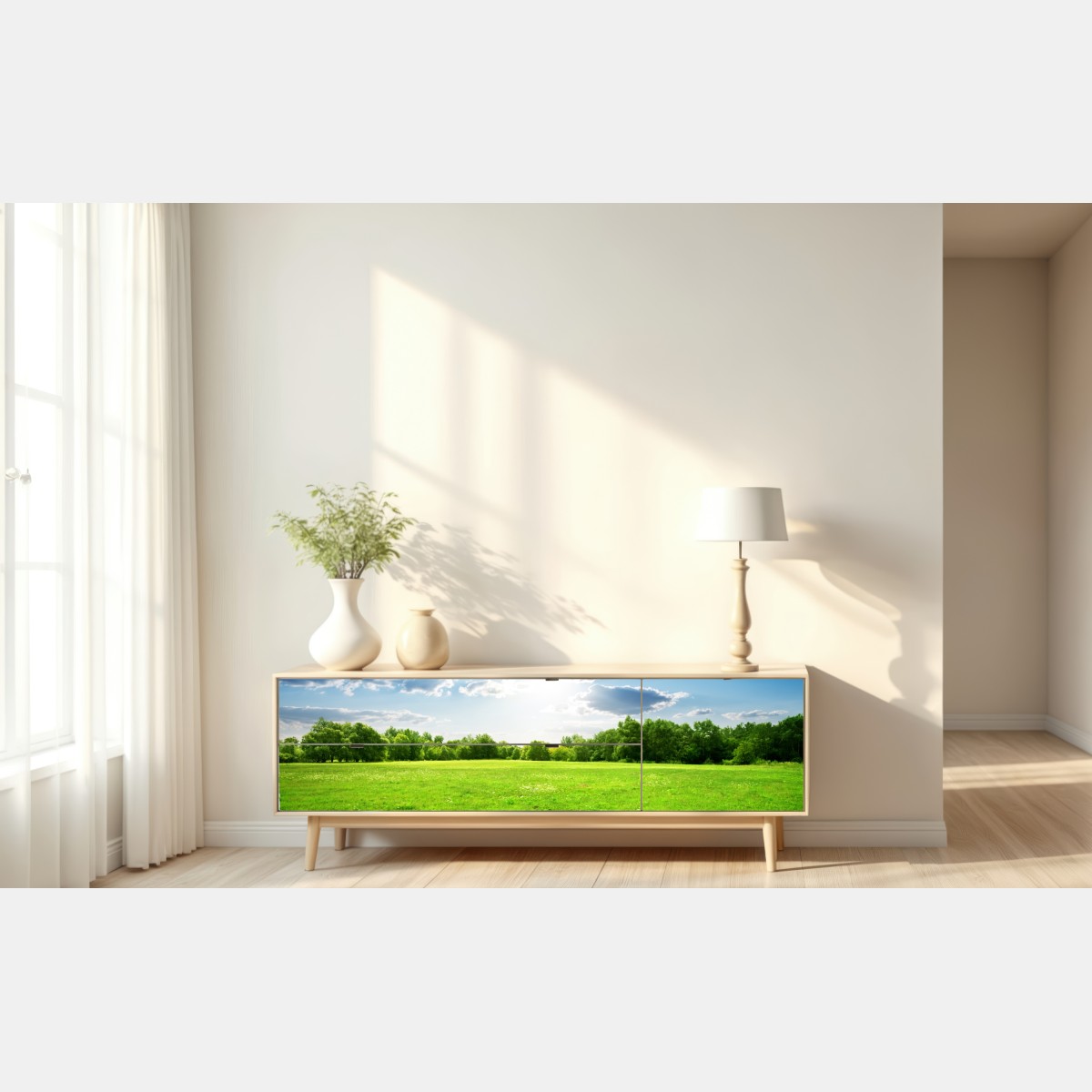 Naklejka repozycjonowalna słoneczna zielona łąka – Wallissimo® Naklejka repozycjonowalna słoneczna zielona łąka – Wallissimo®