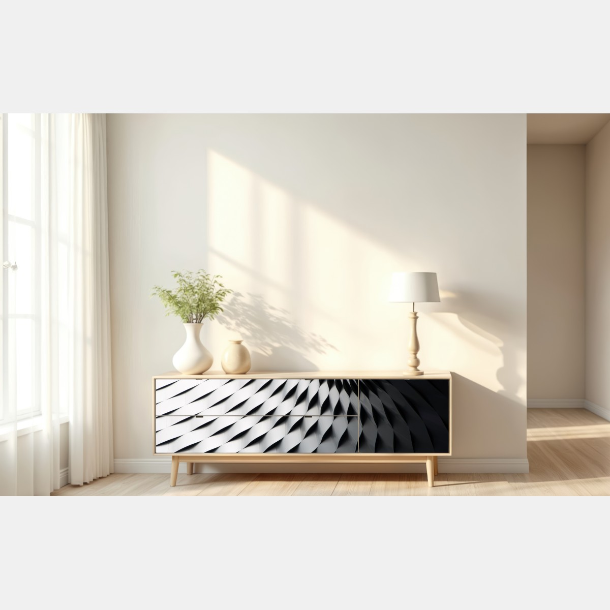 Naklejka repozycjonowalna monochromatyczny geometryczny wzór z metalu – Wallissimo® Naklejka repozycjonowalna monochromatyczny geometryczny wzór z metalu – Wallissimo®