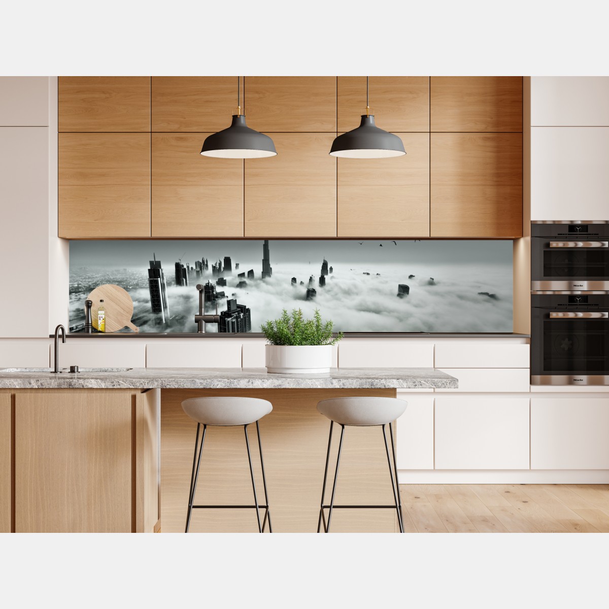 Naklejka repozycjonowalna mglista panorama Dubaju ponad chmurami – Wallissimo® Naklejka repozycjonowalna mglista panorama Dubaju ponad chmurami – Wallissimo®