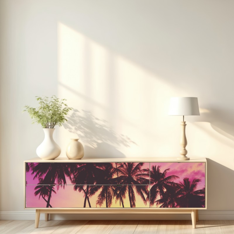 Naklejka repozycjonowalna tropikalny zachód słońca z palmami, Tajlandia – Wallissimo® Naklejka repozycjonowalna tropikalny zachód słońca z palmami, Tajlandia – Wallissimo®
