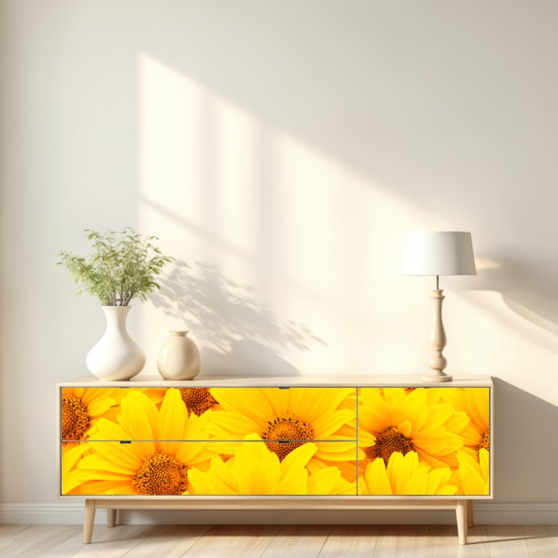 Naklejka repozycjonowalna intensywne żółte słoneczniki w zbliżeniu – Wallissimo® Naklejka repozycjonowalna intensywne żółte słoneczniki w zbliżeniu – Wallissimo®