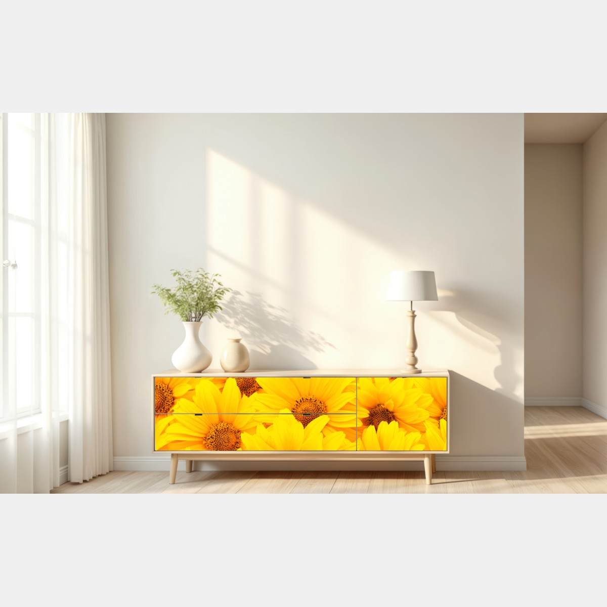 Naklejka repozycjonowalna intensywne żółte słoneczniki w zbliżeniu – Wallissimo® Naklejka repozycjonowalna intensywne żółte słoneczniki w zbliżeniu – Wallissimo®