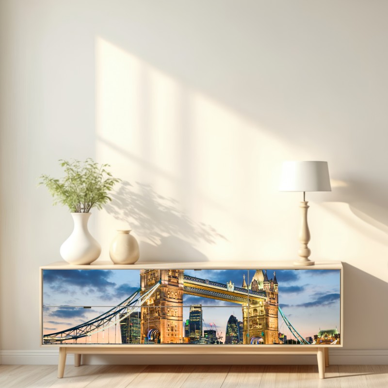 Naklejka repozycjonowalna Tower Bridge o zachodzie słońca, Londyn – Wallissimo® Naklejka repozycjonowalna Tower Bridge o zachodzie słońca, Londyn – Wallissimo®