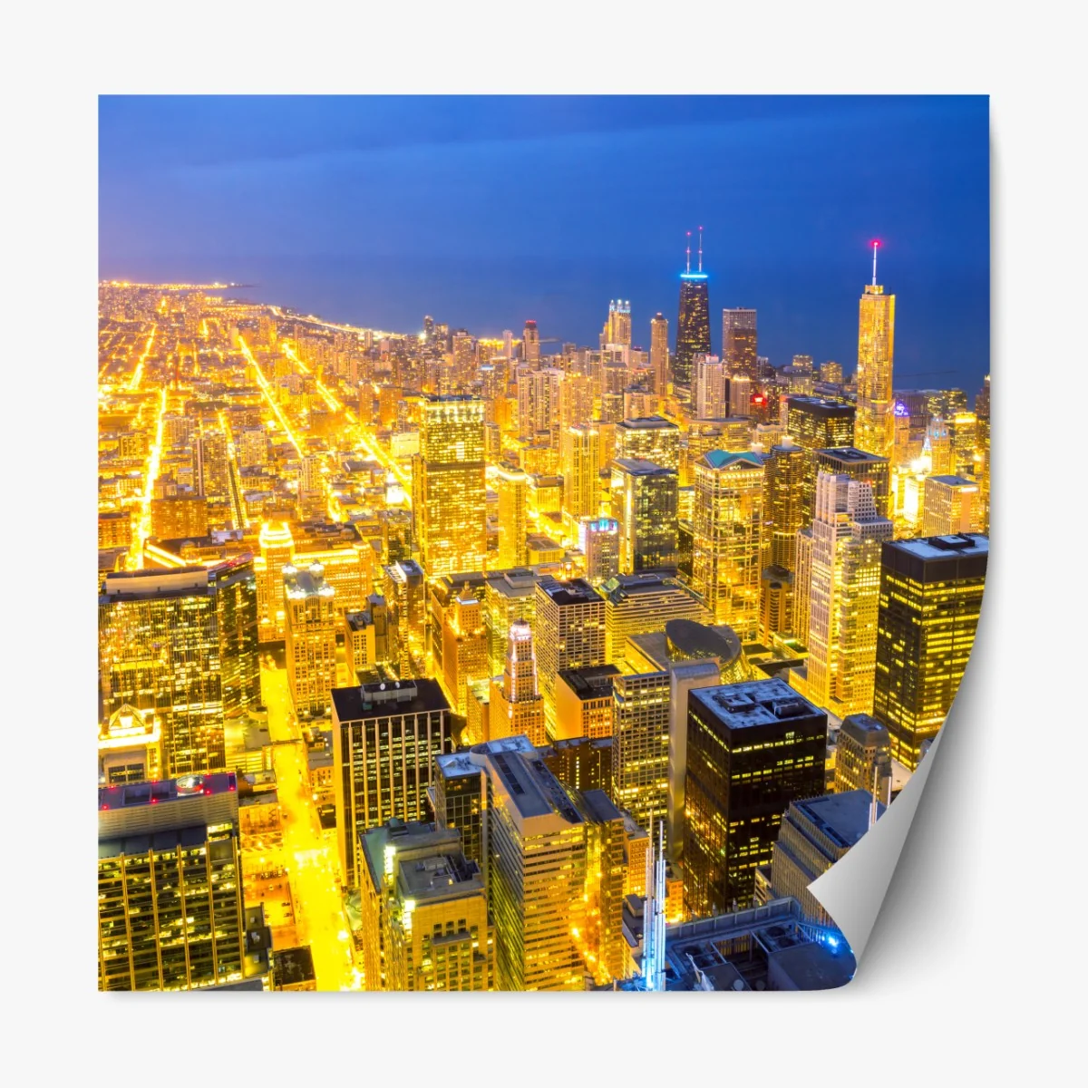 Naklejka repozycjonowalna lotnicza panorama Chicago nocą – Wallissimo® Naklejka repozycjonowalna lotnicza panorama Chicago nocą – Wallissimo®