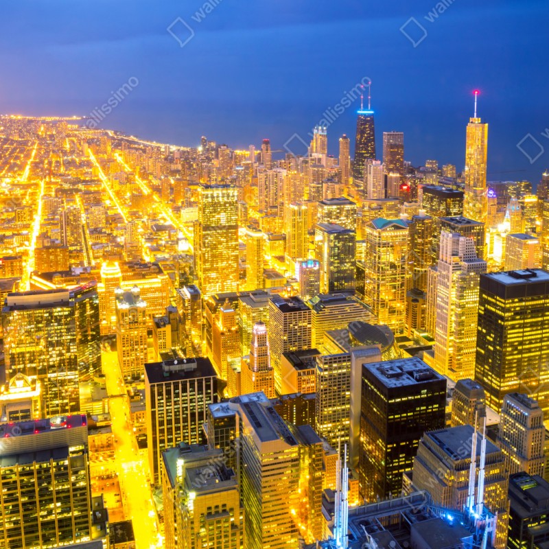 Naklejka repozycjonowalna lotnicza panorama Chicago nocą – Wallissimo® Naklejka repozycjonowalna lotnicza panorama Chicago nocą – Wallissimo®