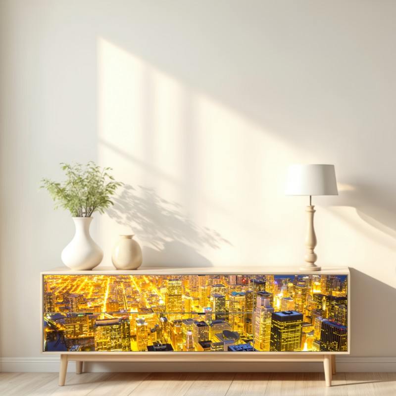 Naklejka repozycjonowalna lotnicza panorama Chicago nocą – Wallissimo® Naklejka repozycjonowalna lotnicza panorama Chicago nocą – Wallissimo®