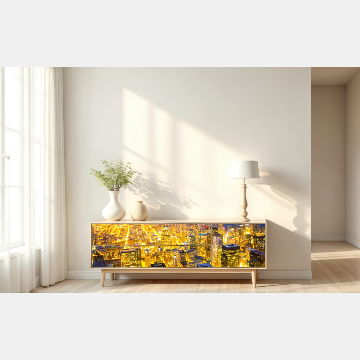 Naklejka repozycjonowalna lotnicza panorama Chicago nocą – Wallissimo® Naklejka repozycjonowalna lotnicza panorama Chicago nocą – Wallissimo®