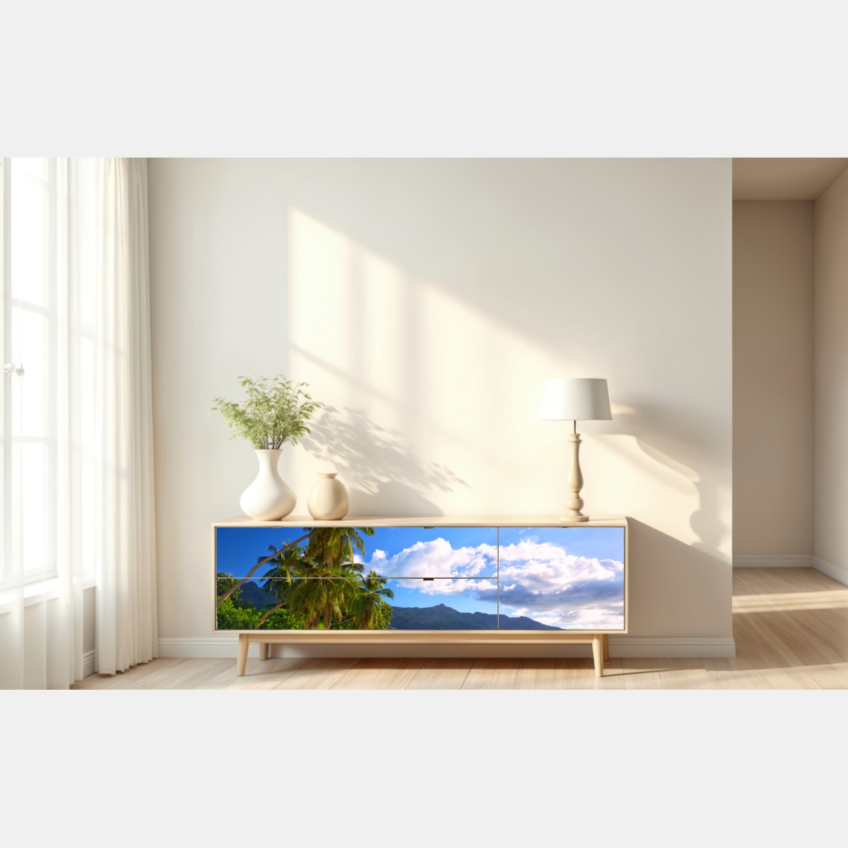 Naklejka repozycjonowalna tropikalna plaża na Mahe – Wallissimo® Naklejka repozycjonowalna tropikalna plaża na Mahe – Wallissimo®