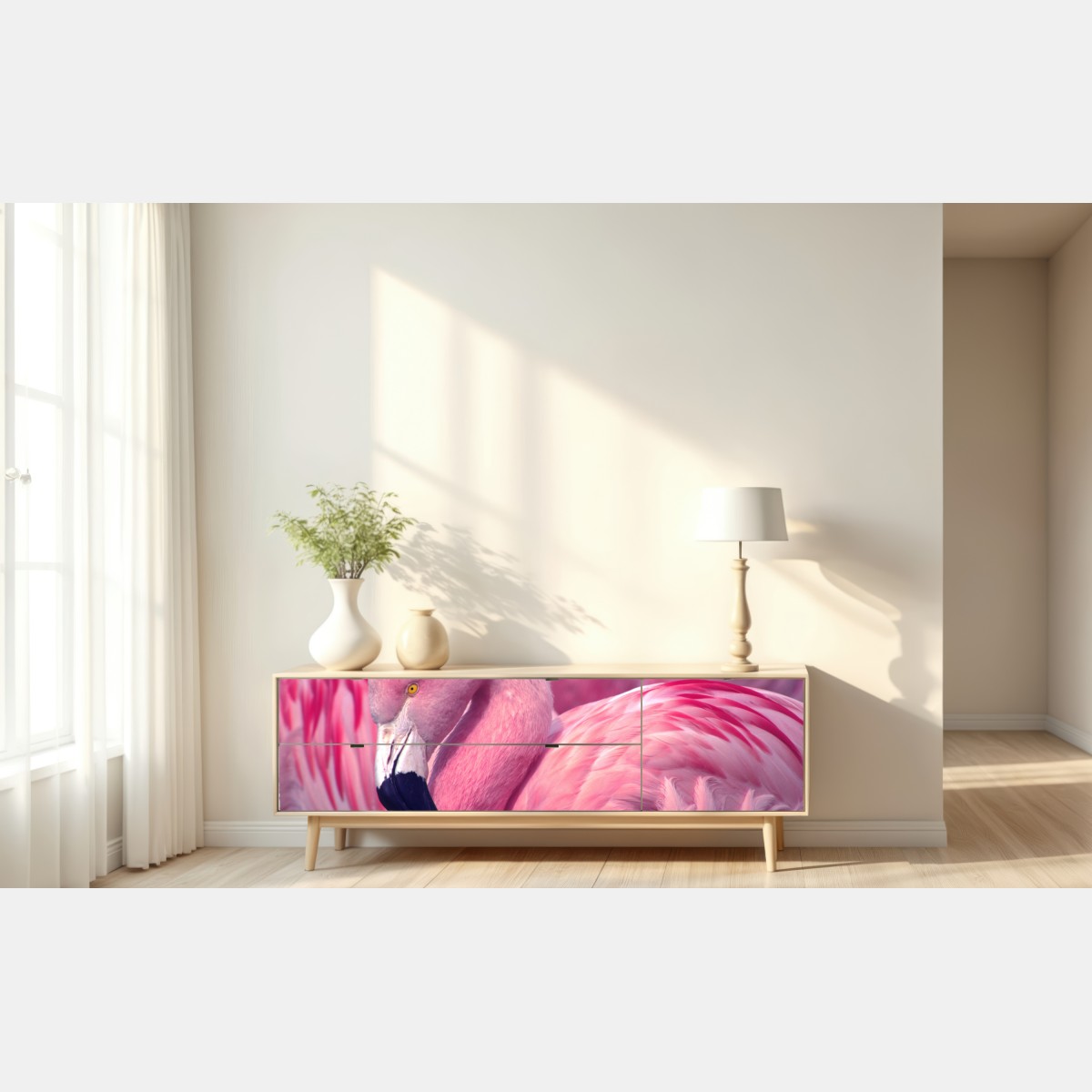 Naklejka repozycjonowalna różowy flaming z bliska – Wallissimo® Naklejka repozycjonowalna różowy flaming z bliska – Wallissimo®