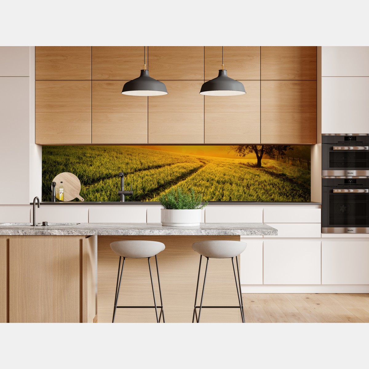 Naklejka repozycjonowalna słoneczna łąka o świcie – Wallissimo® Naklejka repozycjonowalna słoneczna łąka o świcie – Wallissimo®