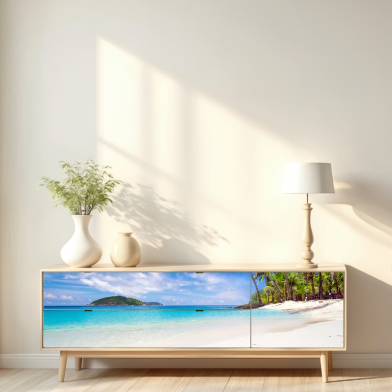 Naklejka repozycjonowalna tropikalna turkusowa plaża – Wallissimo® Naklejka repozycjonowalna tropikalna turkusowa plaża – Wallissimo®