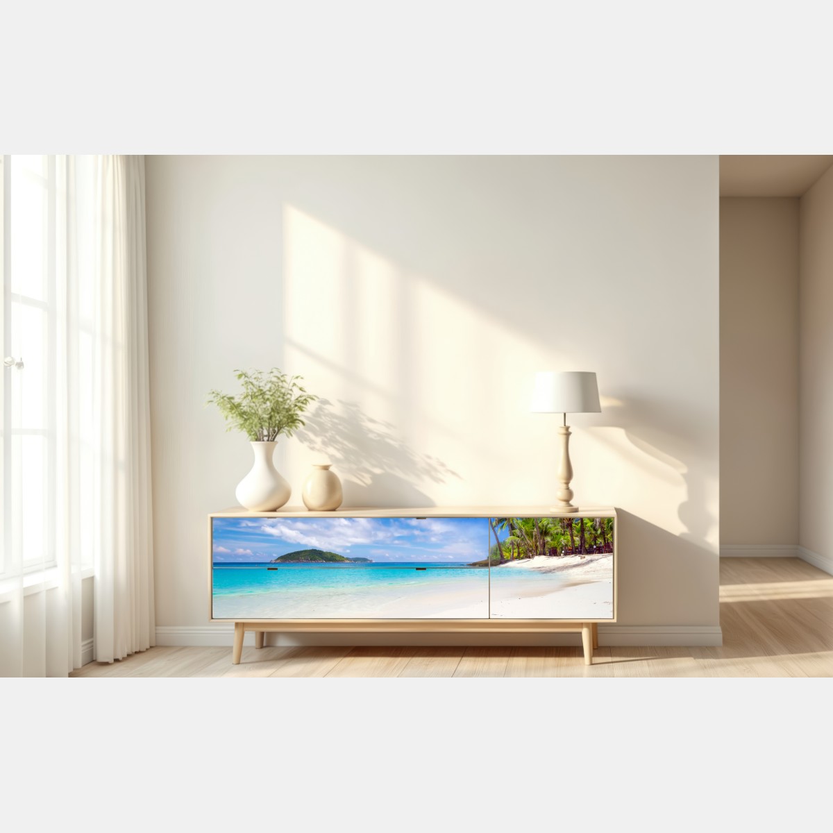 Naklejka repozycjonowalna tropikalna turkusowa plaża – Wallissimo® Naklejka repozycjonowalna tropikalna turkusowa plaża – Wallissimo®