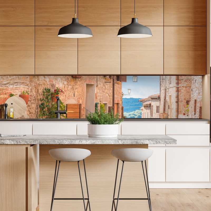 Naklejka repozycjonowalna słoneczny taras śródziemnomorski z widokiem na morze – Wallissimo®