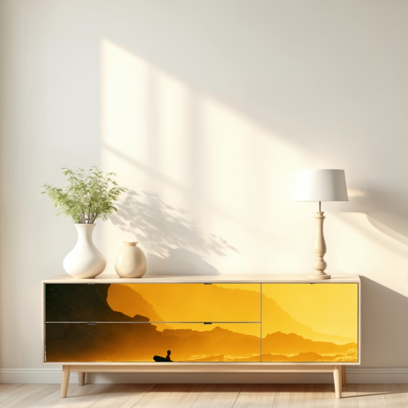 Naklejka repozycjonowalna surfer przy złotym zachodzie słońca – Wallissimo® Naklejka repozycjonowalna surfer przy złotym zachodzie słońca – Wallissimo®