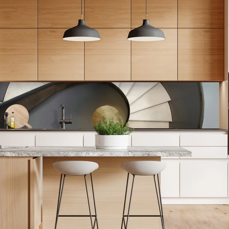 Naklejka repozycjonowalna zakrzywione betonowe schody spiralne – Wallissimo®