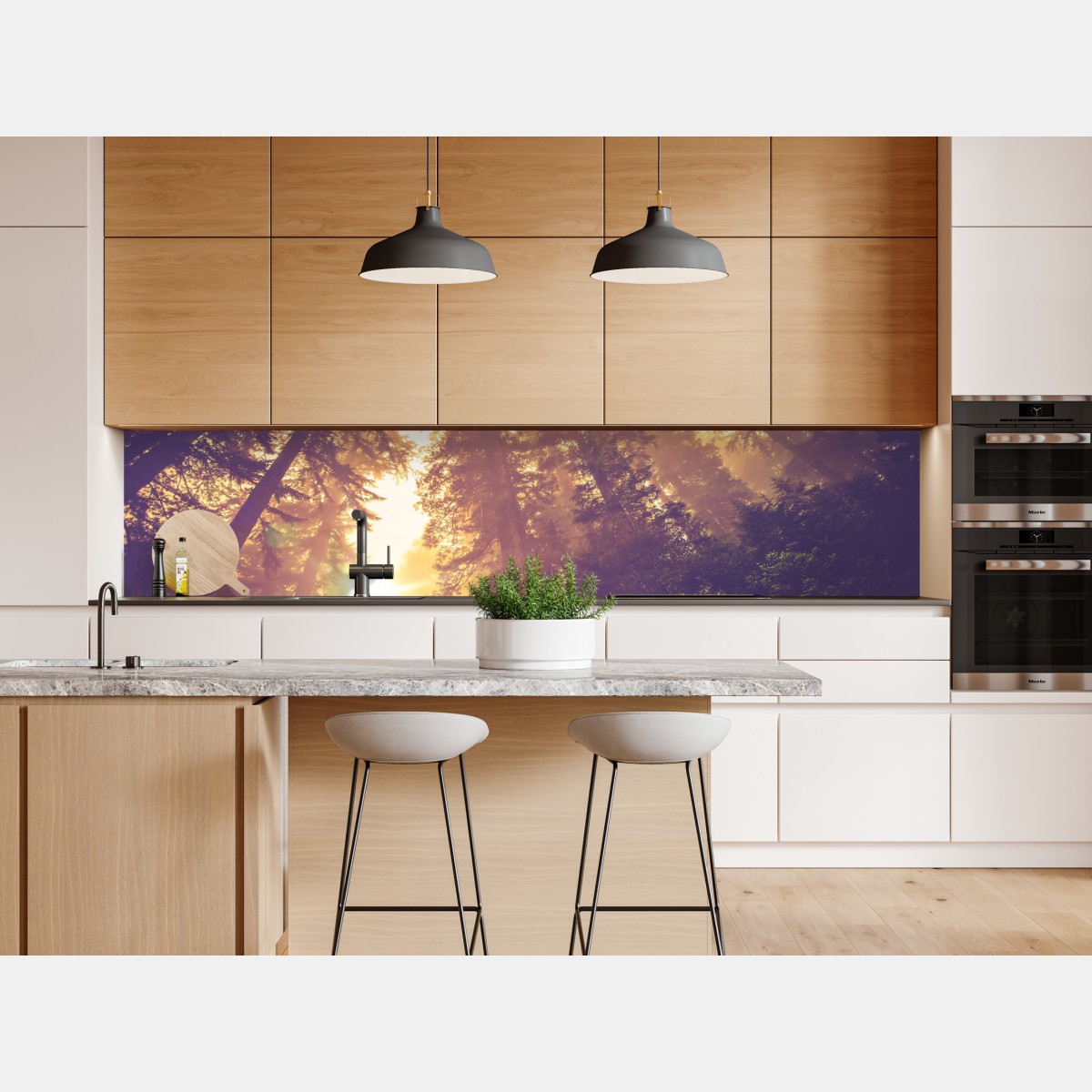 Naklejka repozycjonowalna mglisty las sekwojowy w złotych vintage tonacjach – Wallissimo® Naklejka repozycjonowalna mglisty las sekwojowy w złotych vintage tonacjach – Wallissimo®