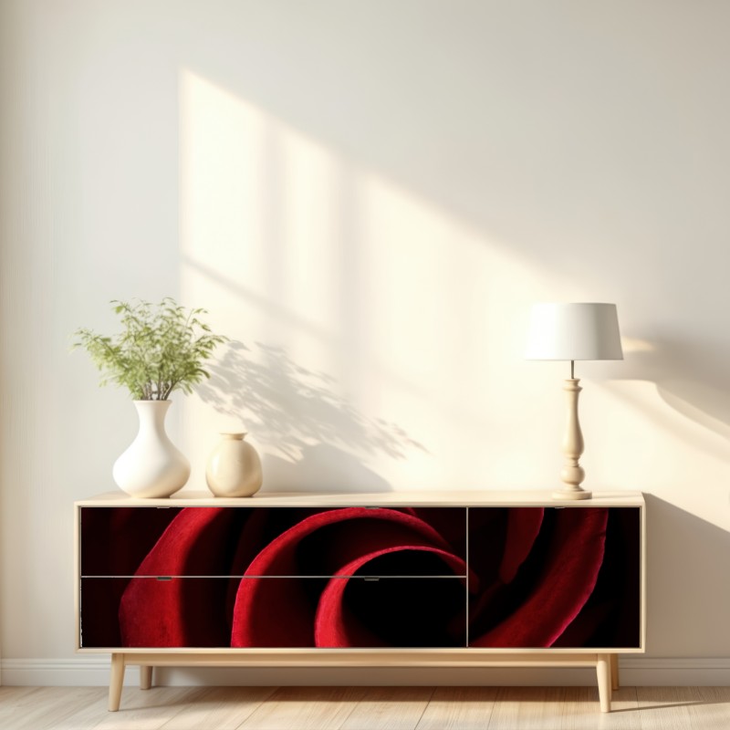 Naklejka repozycjonowalna spirala głębokich czerwonych płatków róży – Wallissimo® Naklejka repozycjonowalna spirala głębokich czerwonych płatków róży – Wallissimo®