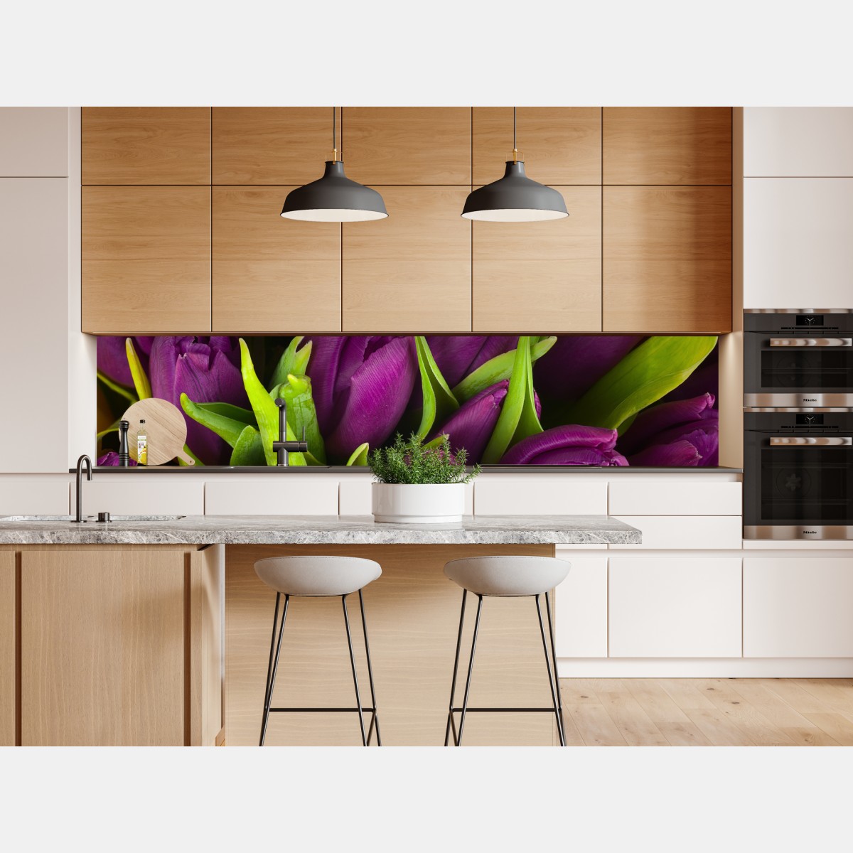 Naklejka repozycjonowalna fioletowy bukiet tulipanów – Wallissimo® Naklejka repozycjonowalna fioletowy bukiet tulipanów – Wallissimo®