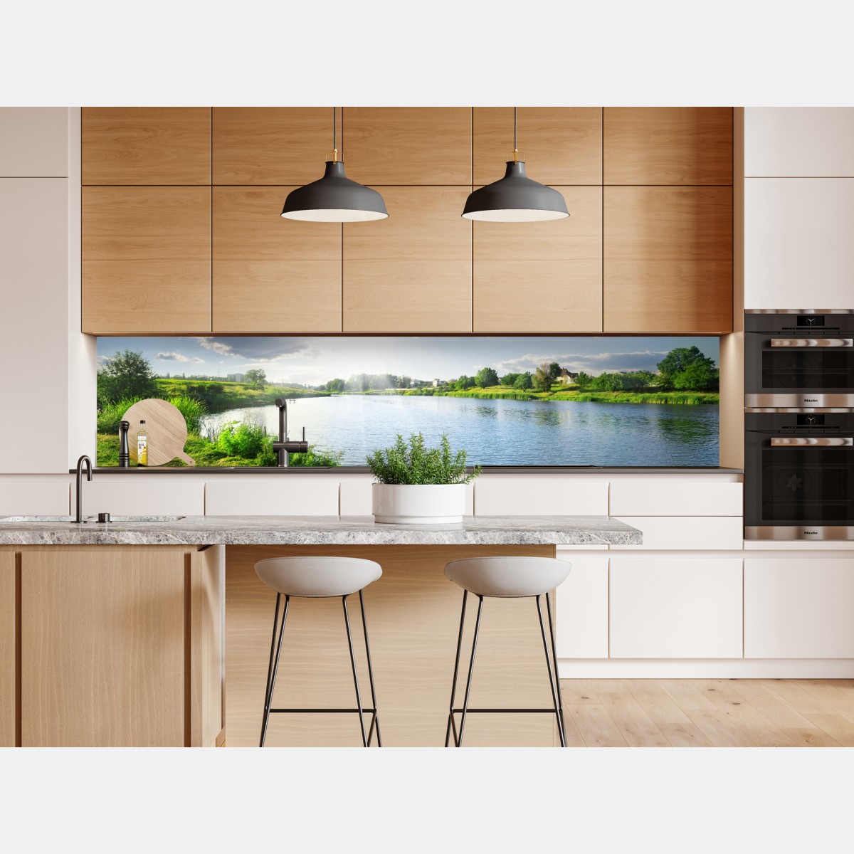 Naklejka repozycjonowalna nasłoneczniony brzeg rzeki z bujną zielenią – Wallissimo® Naklejka repozycjonowalna nasłoneczniony brzeg rzeki z bujną zielenią – Wallissimo®