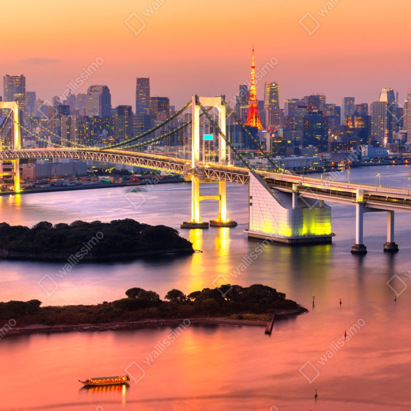 Naklejka repozycjonowalna Tokio panorama o zachodzie słońca – Wallissimo® Naklejka repozycjonowalna Tokio panorama o zachodzie słońca – Wallissimo®