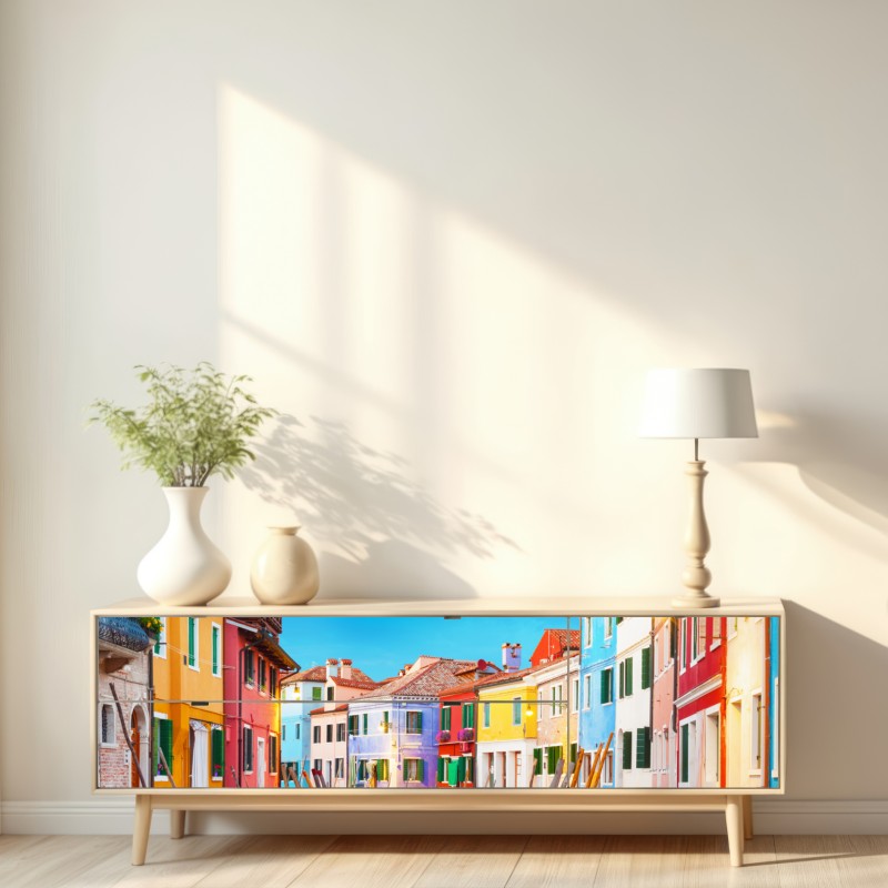 Naklejka repozycjonowalna kolorowe domy w Burano, Wenecja – Wallissimo® Naklejka repozycjonowalna kolorowe domy w Burano, Wenecja – Wallissimo®