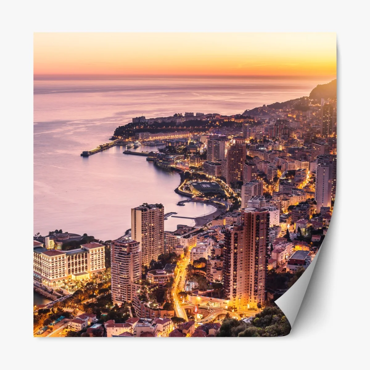 Naklejka repozycjonowalna zachód słońca nad miejskim wybrzeżem – Wallissimo® Naklejka repozycjonowalna zachód słońca nad miejskim wybrzeżem – Wallissimo®