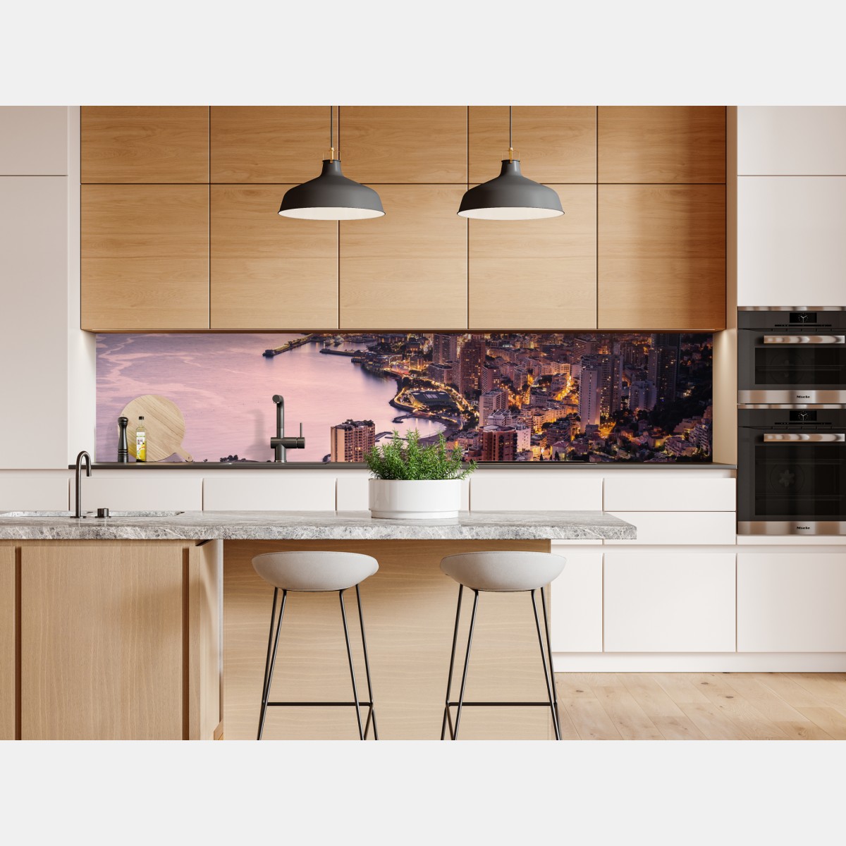 Naklejka repozycjonowalna zachód słońca nad miejskim wybrzeżem – Wallissimo® Naklejka repozycjonowalna zachód słońca nad miejskim wybrzeżem – Wallissimo®