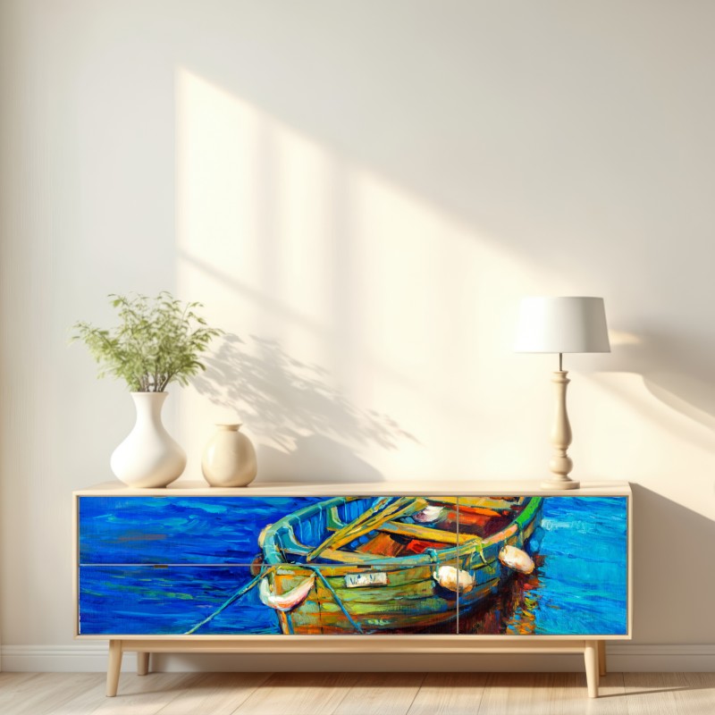 Naklejka repozycjonowalna łódź o zachodzie słońca – Wallissimo® Naklejka repozycjonowalna łódź o zachodzie słońca – Wallissimo®