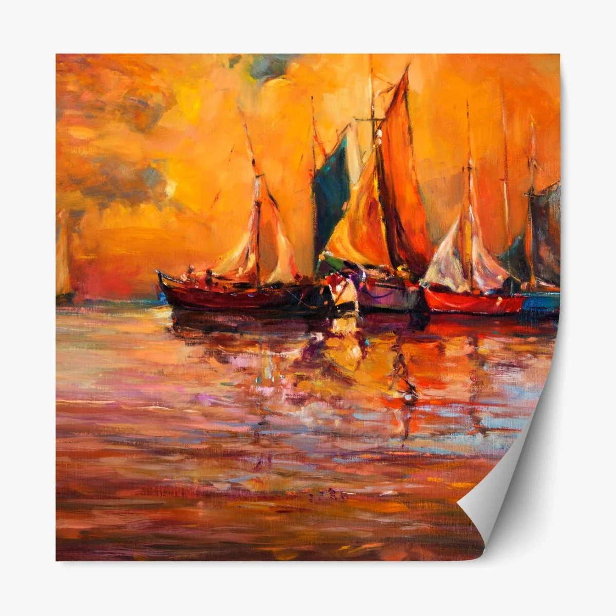 Naklejka repozycjonowalna złoty zachód słońca nad żaglówkami – Wallissimo® Naklejka repozycjonowalna złoty zachód słońca nad żaglówkami – Wallissimo®