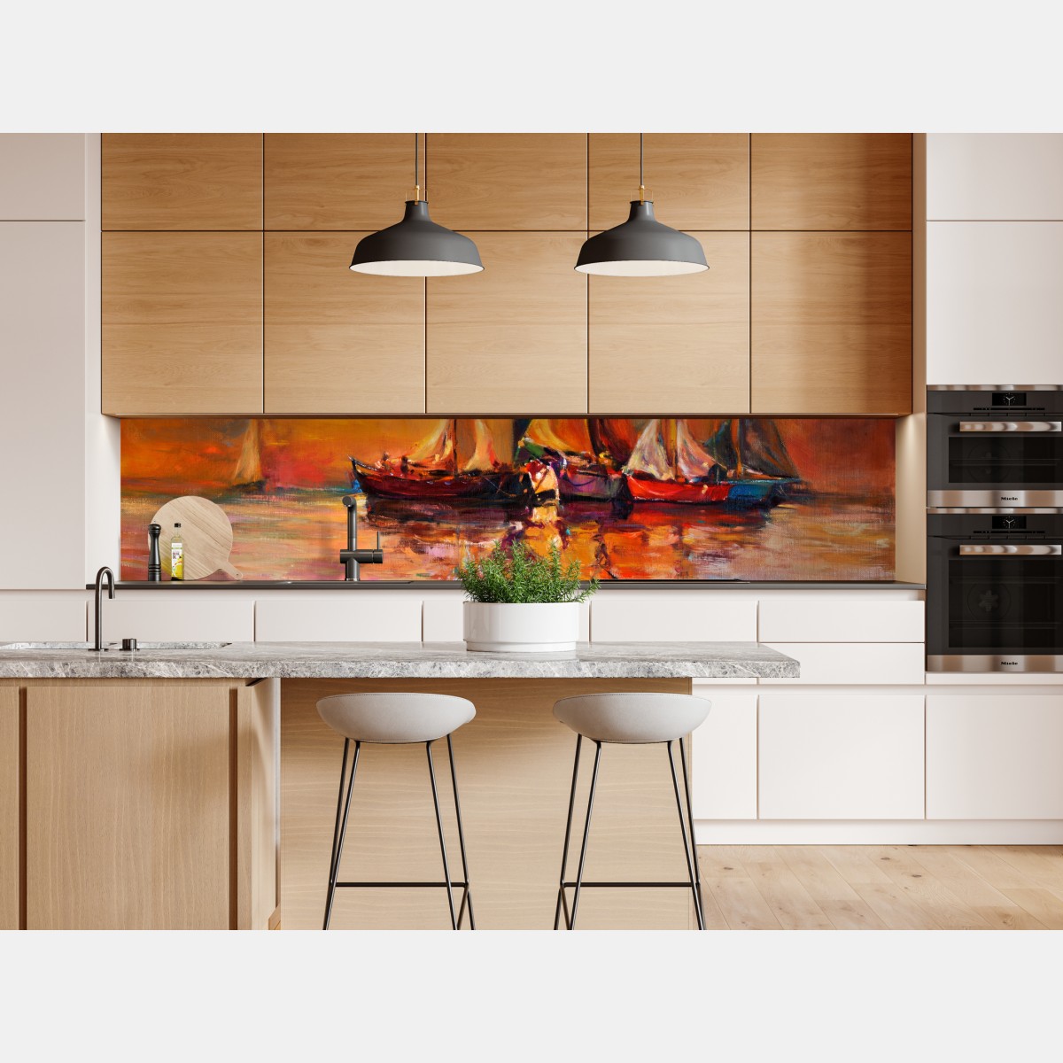 Naklejka repozycjonowalna złoty zachód słońca nad żaglówkami – Wallissimo® Naklejka repozycjonowalna złoty zachód słońca nad żaglówkami – Wallissimo®