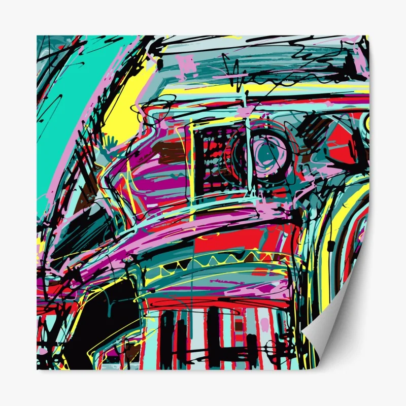 Naklejka repozycjonowalna żywa turkusowa abstrakcyjna kompozycja samochodowa