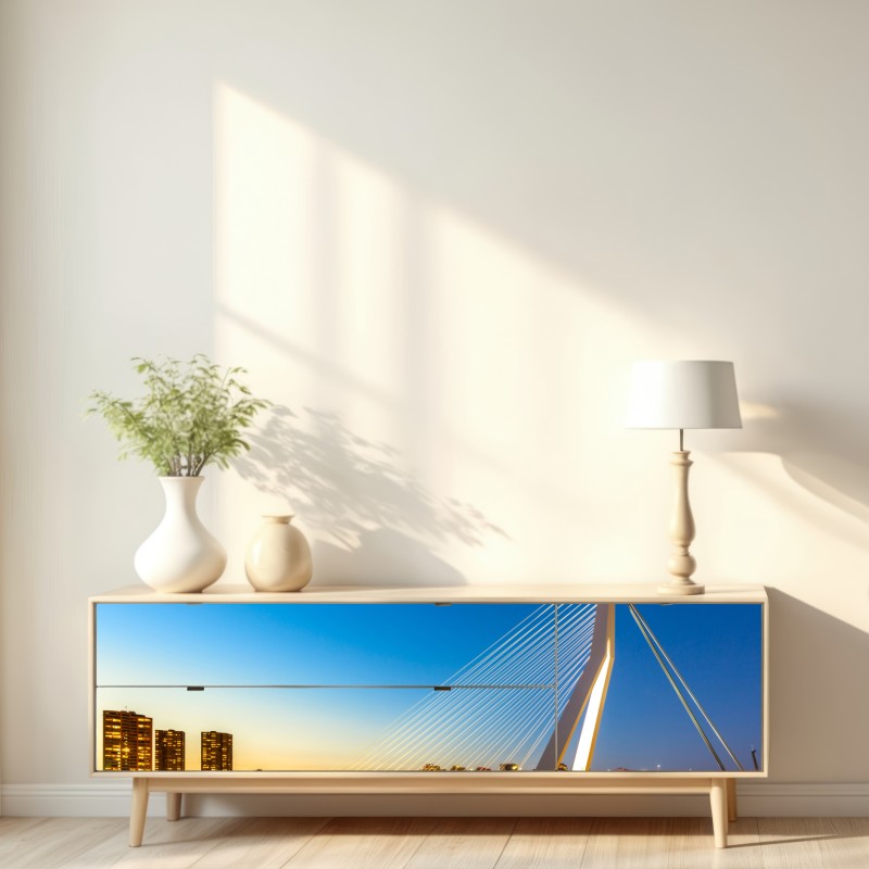 Naklejka repozycjonowalna Rotterdam most Erazma o zmierzchu – Wallissimo® Naklejka repozycjonowalna Rotterdam most Erazma o zmierzchu – Wallissimo®