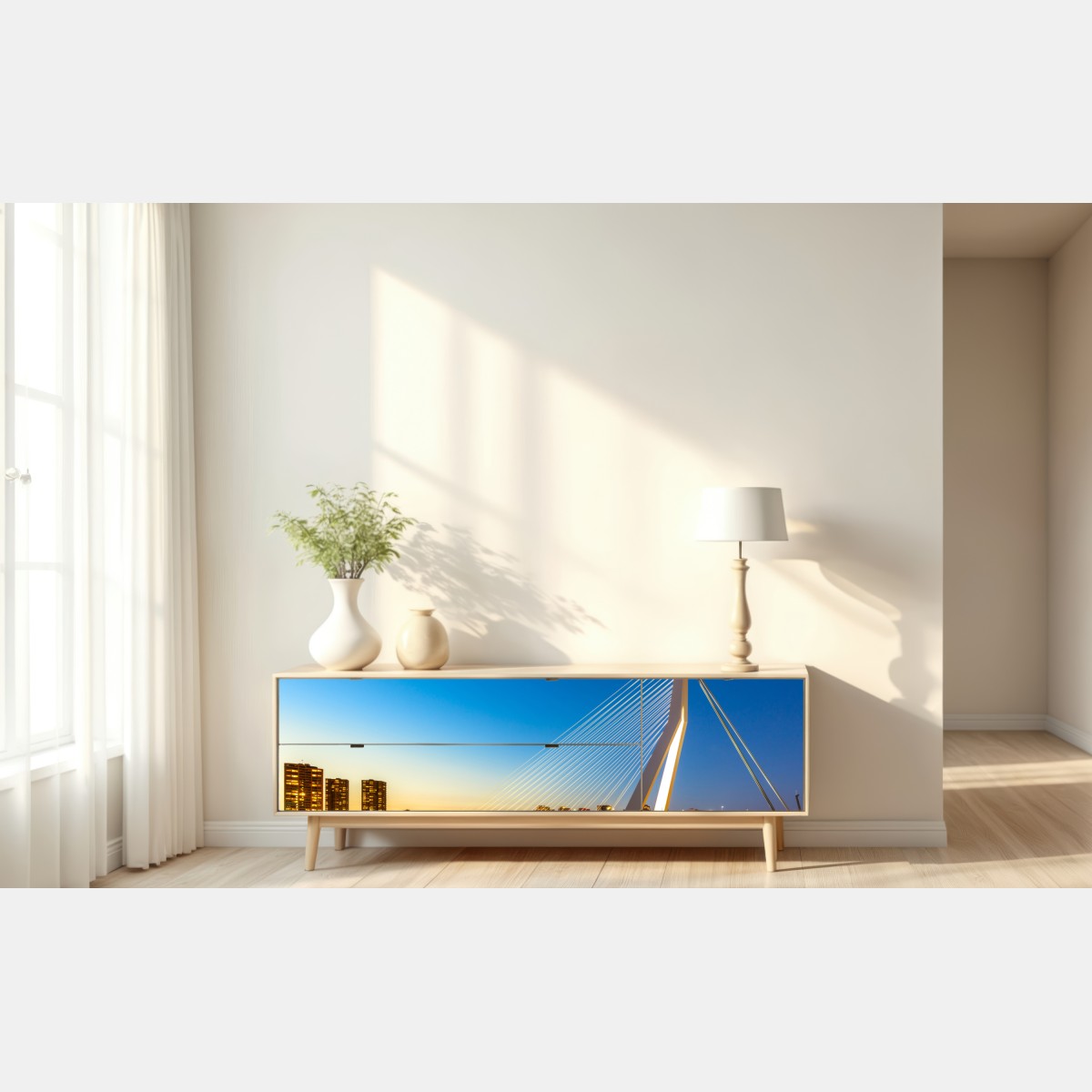 Naklejka repozycjonowalna Rotterdam most Erazma o zmierzchu – Wallissimo® Naklejka repozycjonowalna Rotterdam most Erazma o zmierzchu – Wallissimo®