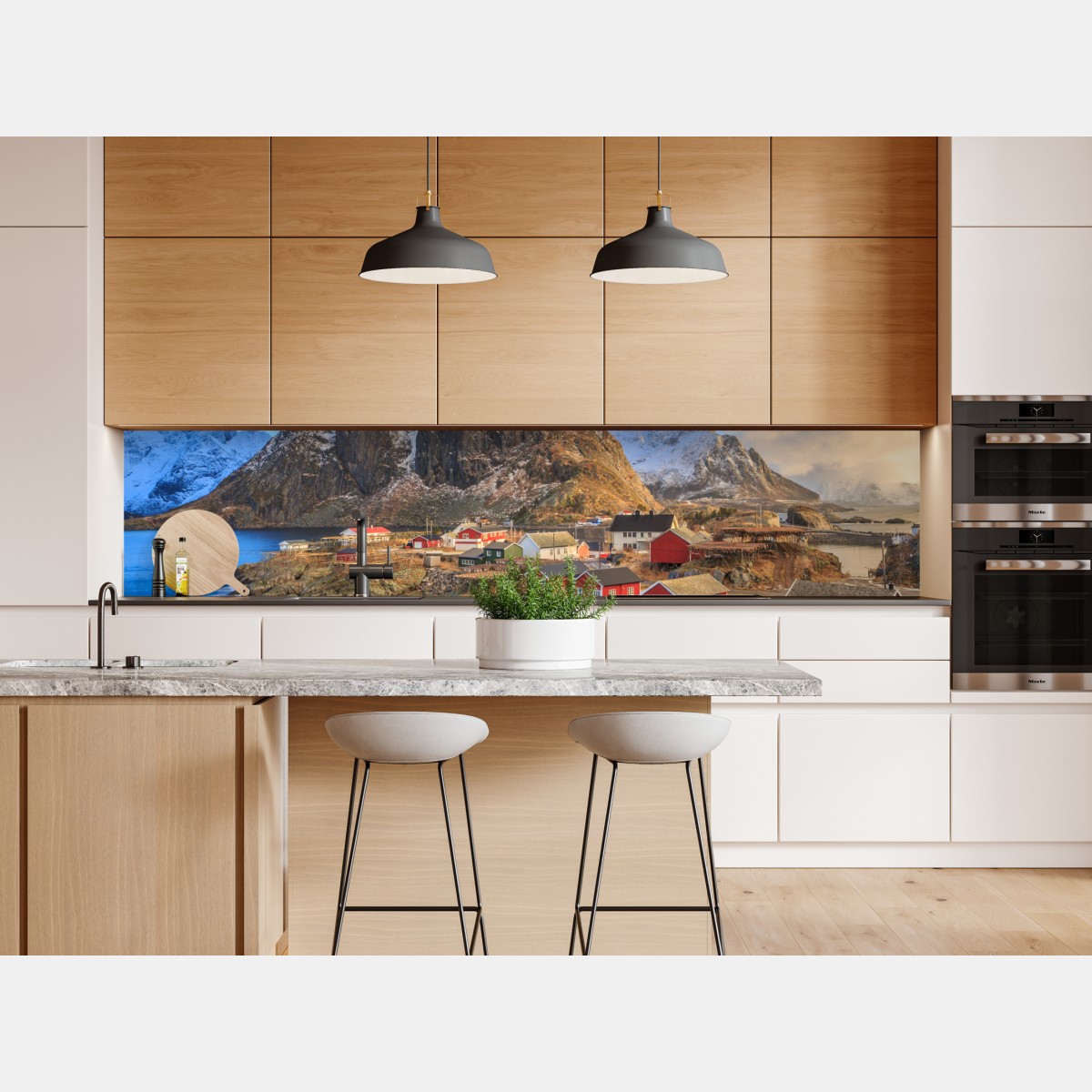 Naklejka repozycjonowalna wioska nadbrzeżna w Norwegii z czerwonymi domkami – Wallissimo® Naklejka repozycjonowalna wioska nadbrzeżna w Norwegii z czerwonymi domkami – Wallissimo®