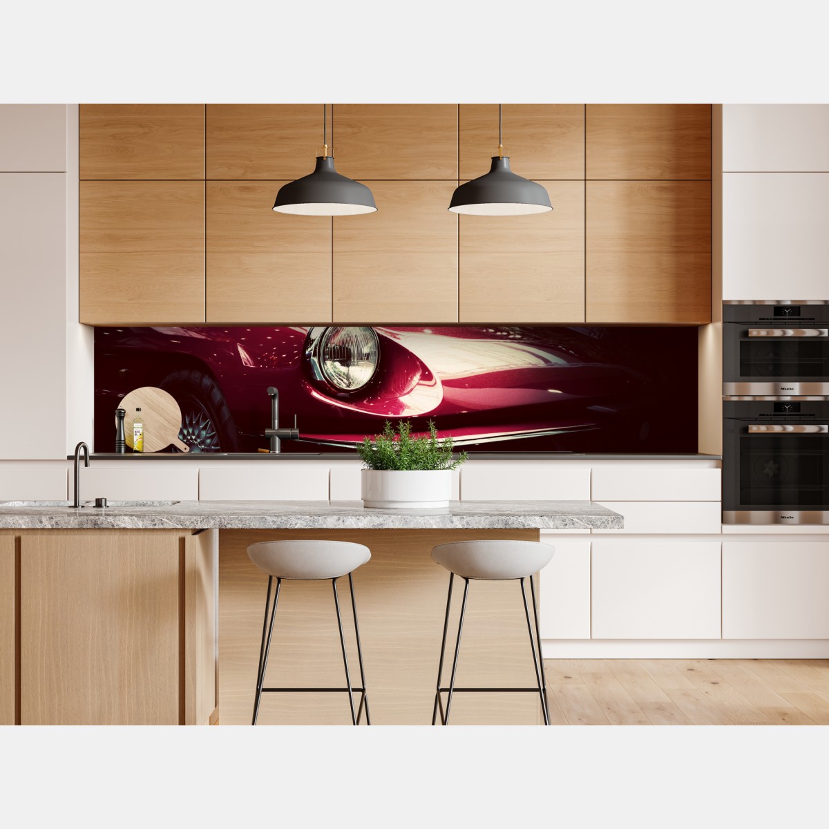 Naklejka repozycjonowalna zbliżenie klasycznego czerwonego samochodu sportowego – Wallissimo® Naklejka repozycjonowalna zbliżenie klasycznego czerwonego samochodu sportowego – Wallissimo®