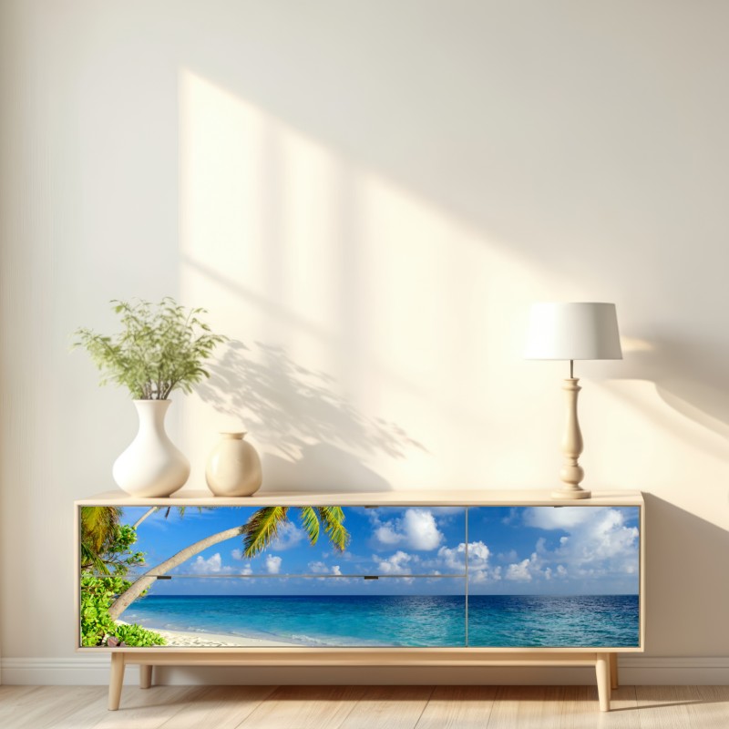 Naklejka repozycjonowalna tropikalna plaża na Malediwach – Wallissimo® Naklejka repozycjonowalna tropikalna plaża na Malediwach – Wallissimo®