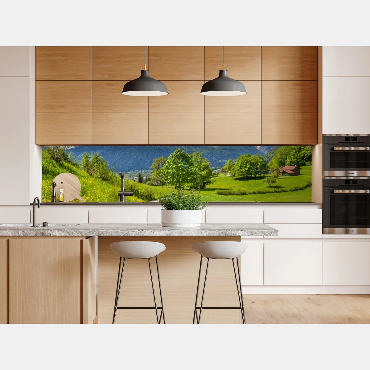 Naklejka repozycjonowalna alpejska wiosenna łąka z ośnieżonymi szczytami – Wallissimo® Naklejka repozycjonowalna alpejska wiosenna łąka z ośnieżonymi szczytami – Wallissimo®