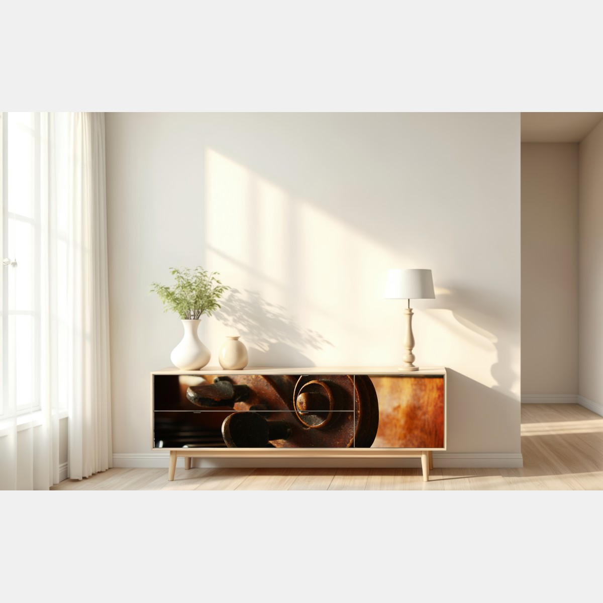 Naklejka repozycjonowalna zabytkowa główka skrzypiec na klawiszach fortepianu – Wallissimo® Naklejka repozycjonowalna zabytkowa główka skrzypiec na klawiszach fortepianu – Wallissimo®